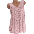 thumbnail image 1 of Camisetas sin mangas informales de verano para mujer, camisetas plisadas sueltas florales sin mangas con cuello en V, color rosa claro, 1 of 5