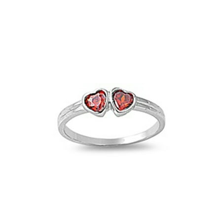 CHOOSE YOUR COLOR Simulated Garnet Classic Heart Love Baby Ring New .925 Sterling Silver Band (Simulated Garnet/Ring Size 1)