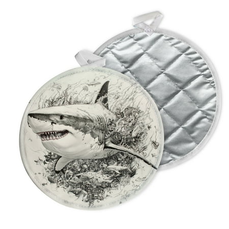 

2 PCS Pot Holders for Kitchen Potholders Sets with Hook for Oven Cooking Baking Detailed Shark Surrounded By Underwater Scenes And Sea Creatures