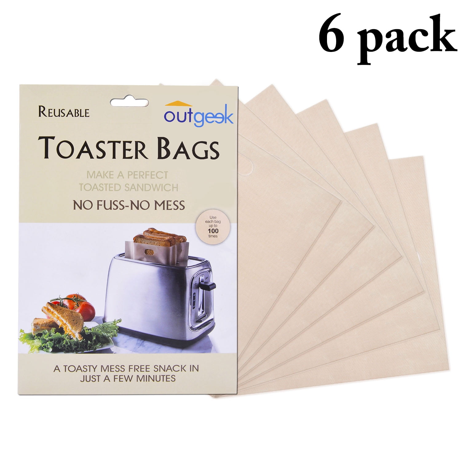 Outgeek 6 Pack NonStick Reusable Toaster Bags Grilling Bags for