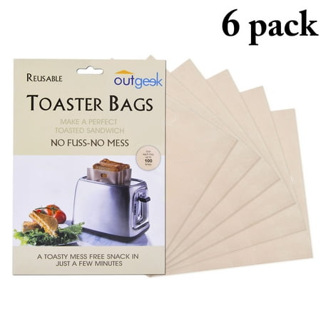 Outgeek 6 Pack Non-Stick Reusable Toaster Bags Grilling Bags for Sandwich Hamburger Bread (Best Bread For Breakfast Sandwiches)