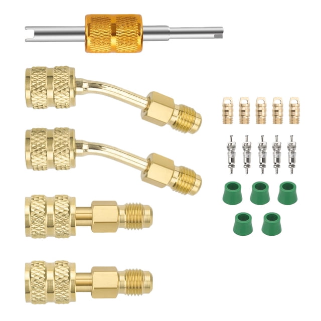 CSYANXING Brass R410A Adapter Set 1/4 Male 5/16 Female SAE With Gaskets Valve Core Remover For HVAC Refrigeration Servicing