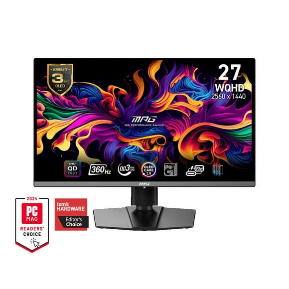 MSI 27" 2560 x 1440 (QHD) 360Hz 0.03ms (GTG) QD-OLED Gaming Monitor Tilt Swivel Height Pivot adjustable (MPG 271QRX QD-OLED)