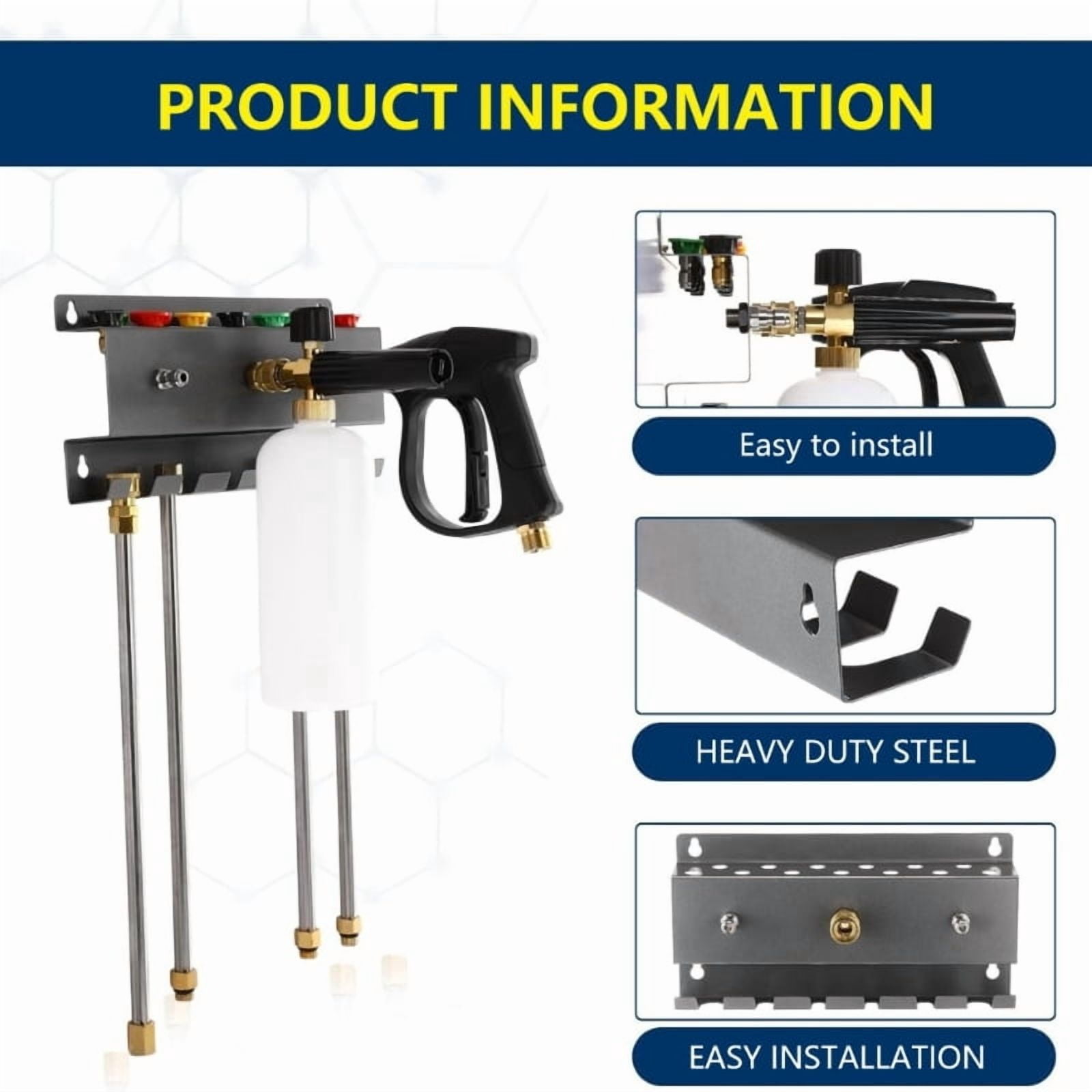 Large Capacity Pressure Washer Wall Mount Rack For Guns Foam Cannons And Nozzles Storage
