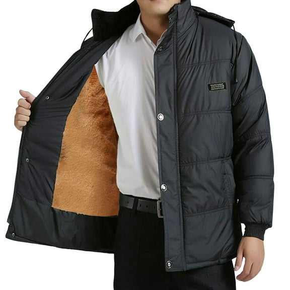 JTieacloth Men's Outerwear Winter Men's Hooded Thickened Jacket Winter Outdoor Padded Jacket Black