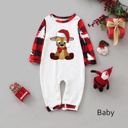 

Cuhas Baby Christmas Parent-Child Set Round Neck Long Sleeve Plaid Christmas Home Bodysuit