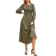thumbnail image 2 of INSPIRE CHIC Floral Smocked Long Dress for Women's Long Puff Sleeve A-Line Summer Boho Maxi Dresses M Brown, 2 of 6