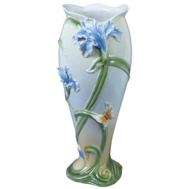 Véronèse Design AP20290AA Vase en Porcelaine Fleur et Papillon Iris