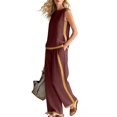 thumbnail image 3 of GILIGEGE Womens Linen 2 Piece Sets,Vintage Color Block Linen Sets,Sleeveless Tank Top Wide Leg Pants,Crewneck Tank Tops,High-Waisted Loose Pants,Casual Travel Vacation Outfit,2026 Summer Outfits Wine, 3 of 5