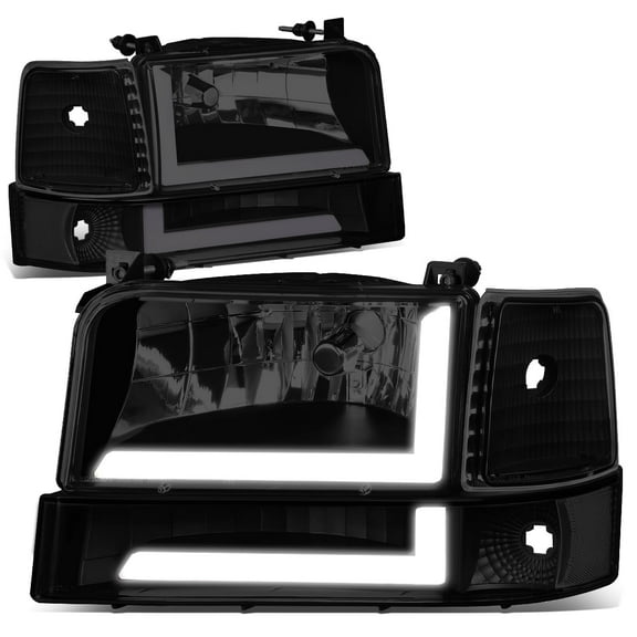 DNA Motoring For 92-96 Ford F150 F250 F350 Bronco LED DRL Headlight Bumper Corner Lamps Black/Smoked