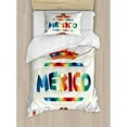 thumbnail image 3 of Mexican Duvet Cover Set King Size, Mexico Traditional Aztec Motifs and Sombrero Straw Hat and Moustache Graphic Print, Decorative 3 Piece Bedding Set with 2 Pillow Shams, Multicolor, by Ambesonne, 3 of 3