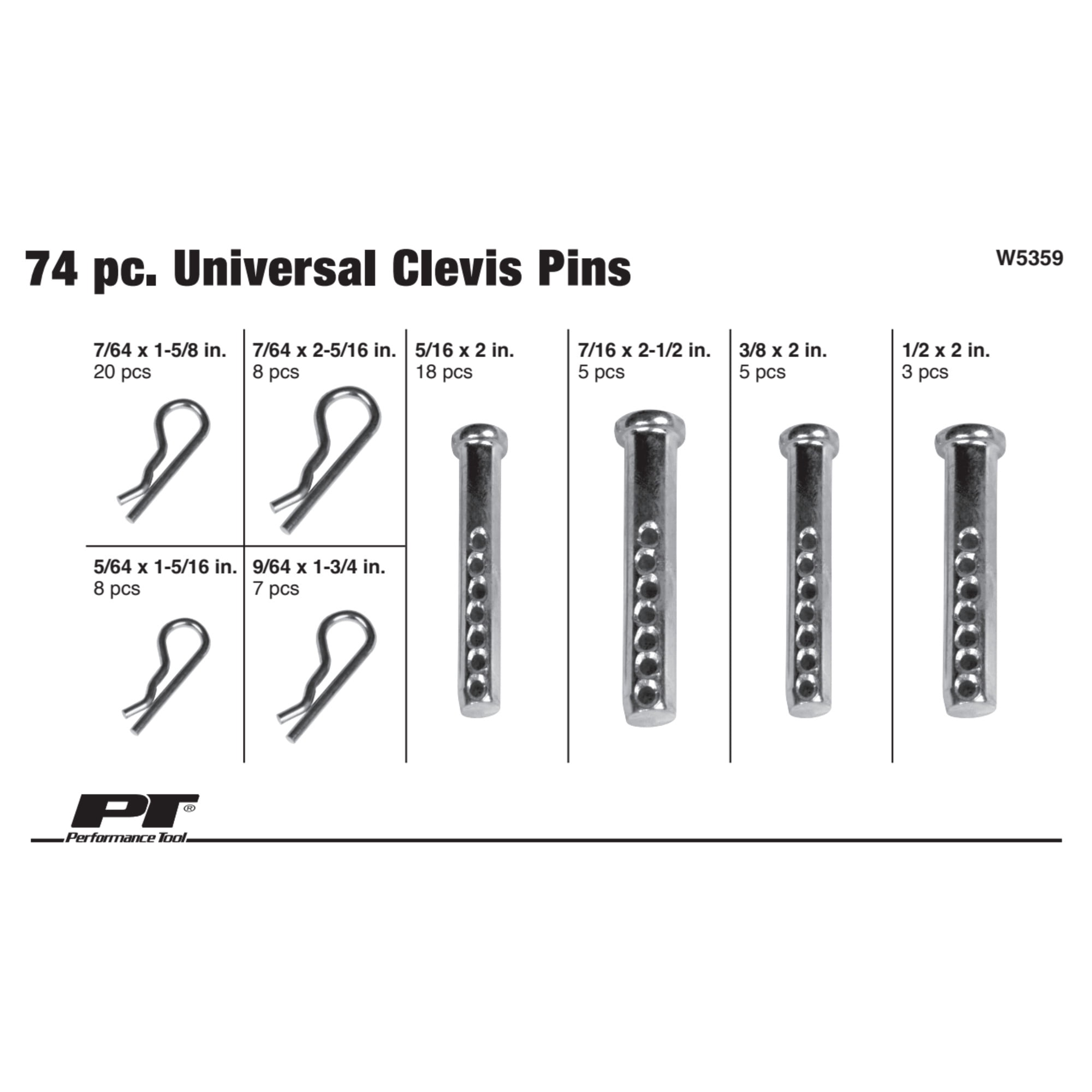 Performance Tool W5359 74pc Universal Clevis Pin Assortment
