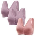 thumbnail image 2 of Abomasnow 3 PCs Women's Front Closure Sports Bras Front Button Bra Full Coverage Convenient Snap Sleep Bra No Wire Everyday Sleep Bras, 2 of 3