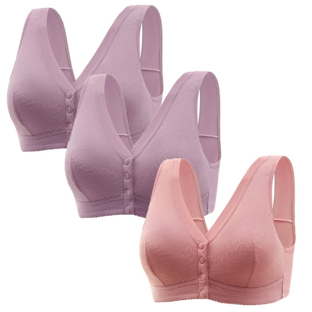 Timegard 3pc Front Closure Bras for Women Plus Size Wirefree Full Coverage Comfort Everyday Bralette