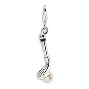 Sterling Silver Amore La Vita Polished 3-D Freshwater Cultured Pearl Golf Club Charm Pendant with Fancy Lobster Clasp