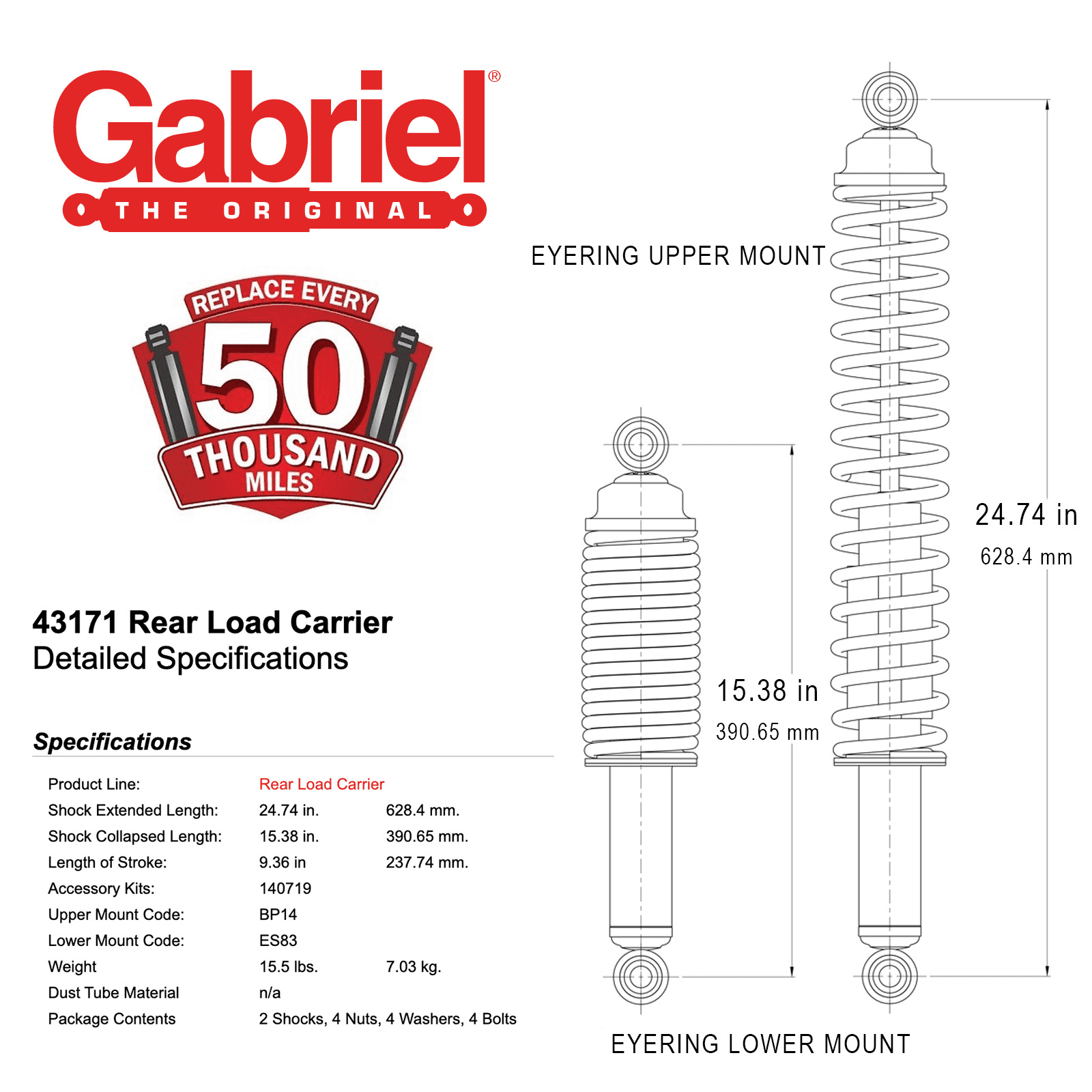 Gabriel 43171 Load Carrier Rear Towing Shock Absorbers Fits 95-01 Ford Explorer, 01-05 Ford Explorer Sport Trac, 97-01 Mercury Mountaineer (1 Pair)