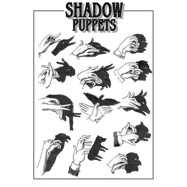 Shadow Puppets For Kids or Adults Guide Silhouette Family Activity Creative  Fun Children Cute Indoor Game Animals Retro Vintage Thick Paper Sign Print  Picture 8x12 