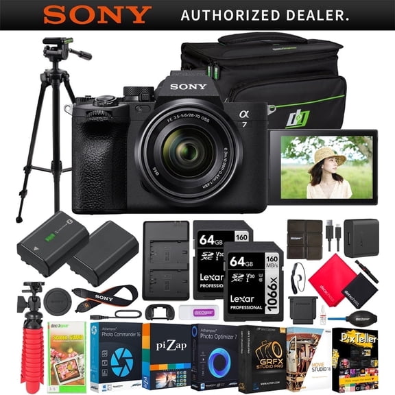 Sony a7 IV Mirrorless Full Frame Camera Body with 28-70mm F3.5-5.6 Lens Kit ILCE-7M4K/B Bundle with Deco Gear Case   Tripod   Battery   2x Charger   Software| Official Sony USA Dealer