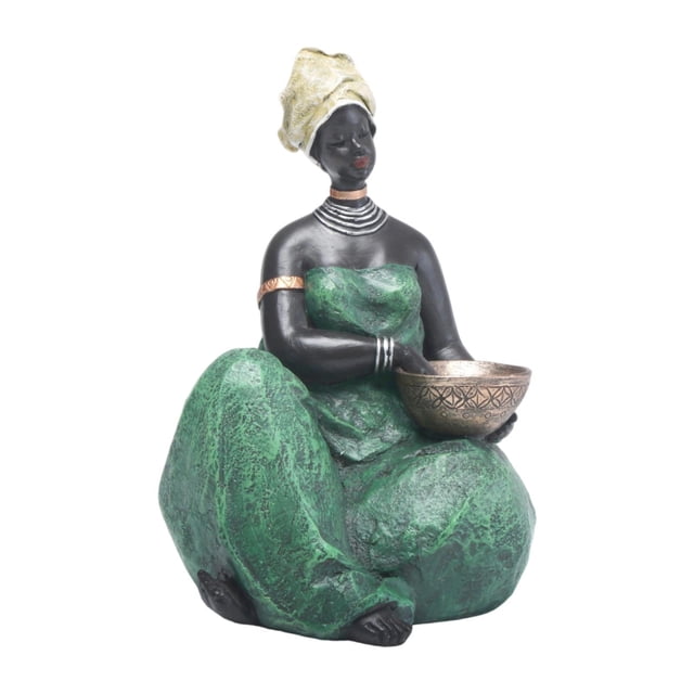 Estatua de mujer africana, figura tribal, figura humana decorativa para chimenea 16cmx24cm sentado