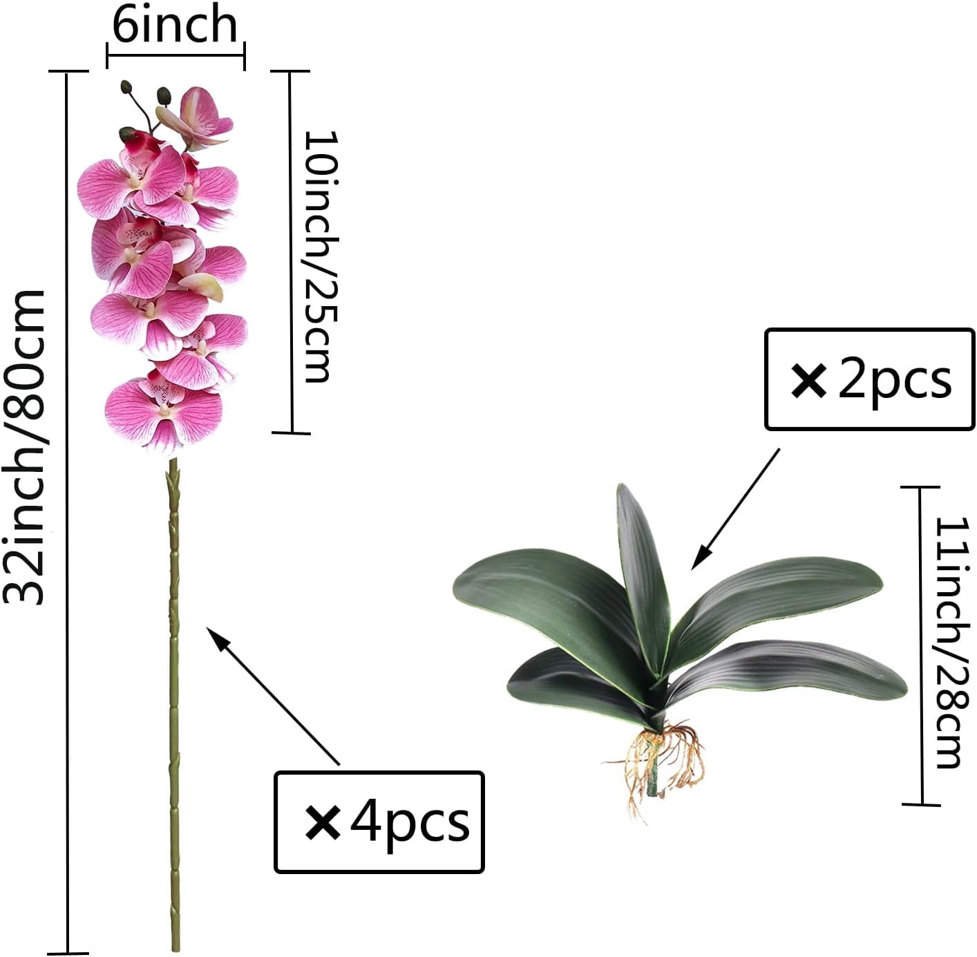 3Artificial Phalaenopsis Flowers with Leaves Artificial Orchid Flowers Stem Plants Fake Butterfly Phalaenopsis Flowers for Home Wedding Party Décor (Yellow)