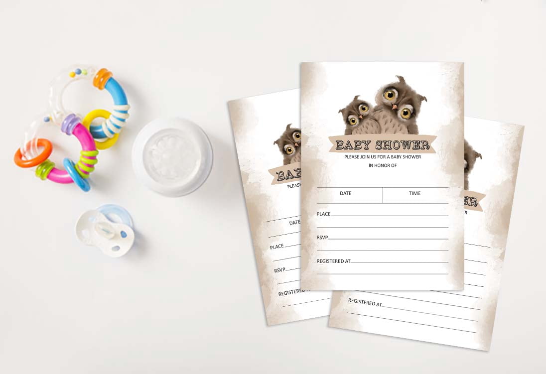 Inkdotpot 30 Fill In StyleBaby Shower Invitation Cards Owl Bird Blank Invites