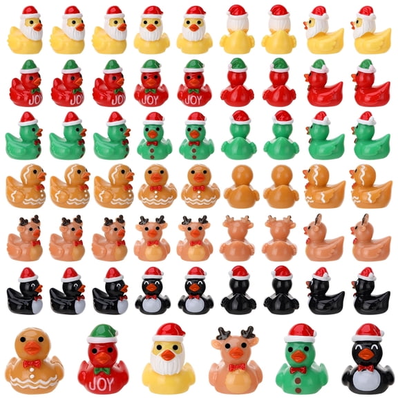 sixwipe 60Pcs Christmas Mini Resin Ducks, Miniature Christmas Hat Duck, The Dark Bulk for Micro Fairy Garden, Tiny Ducks Micro Landscape Garden Aquarium Dollhouse for Xmas Birthday Ornaments