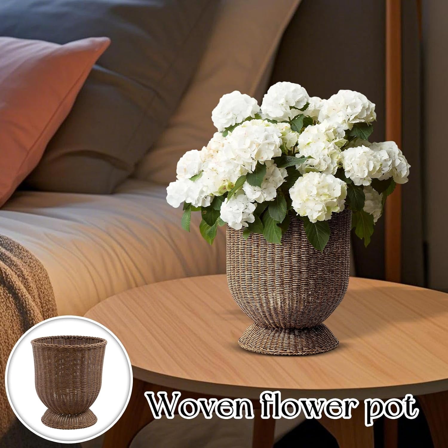 HoliHive 11.81 Inch Handwoven Boho Wicker Basket,Woven Decorative Storage Basket and Planter for Porch Patio Backyard Home Garden