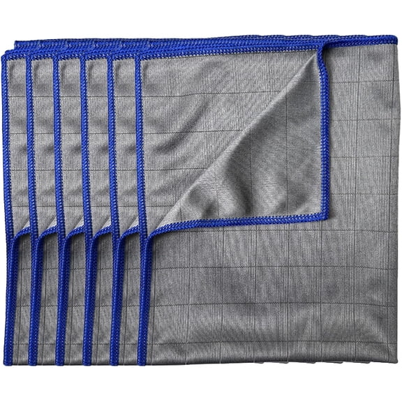 6-Pack Carbon Tuff Cleaning Cloths, Microfiber Cloth for Glass Window Polishing, Car Detailing and Home Use, Blue(Q)