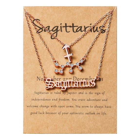 GROBRO7 Sagittarius Zodiac Sign Necklaces, 3 Styles Alloy Necklaces Birthday Gift, Rose Gold