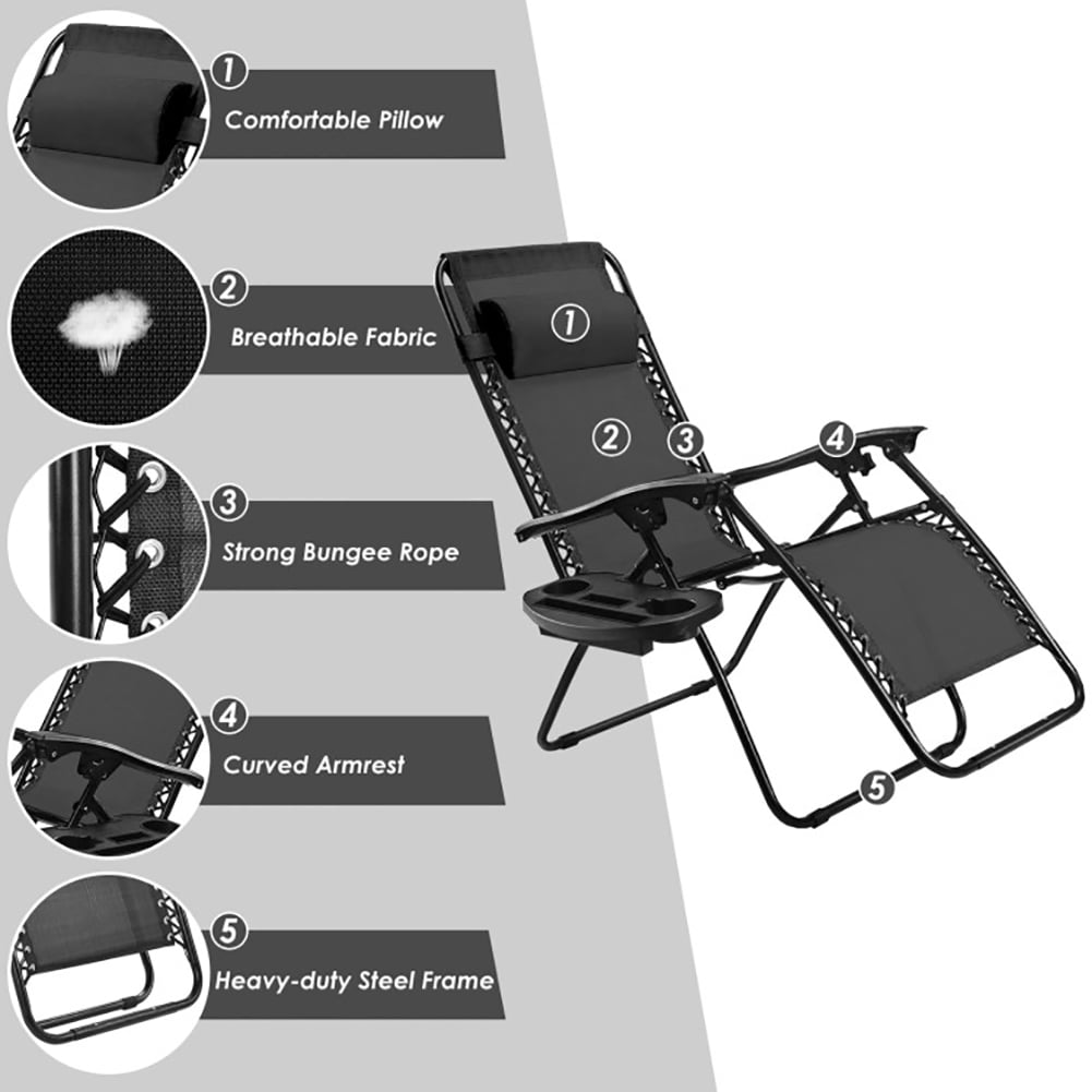 Aimee Lii Outdoor Folding Zero Gravity Reclining Lounge Chair with Utility Tray, Outdoor Patio Furniture, Black Aimee Lii Outdoor Folding Zero Gravity Reclining Lounge Chair with Utility Tray, Outdoor Patio Furniture, Black
