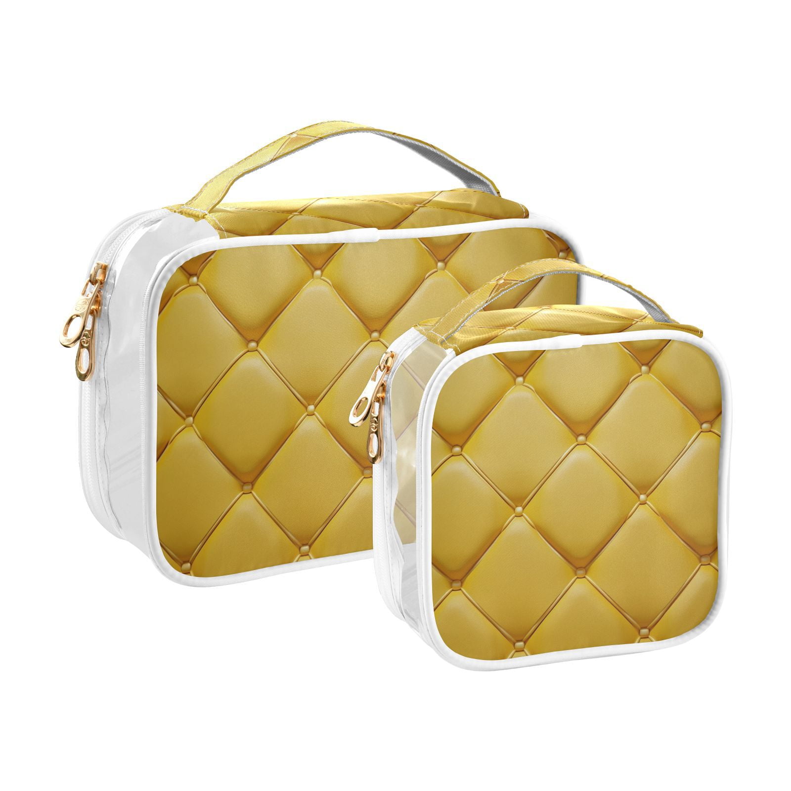 Clear Makeup Bags with Handle Large Opening 2 Pack Set Toiletry Bag Quart Size Bag, for Women Man Traveling Travel Essentials, Toiletries and Other. Yellow Grid Pattern