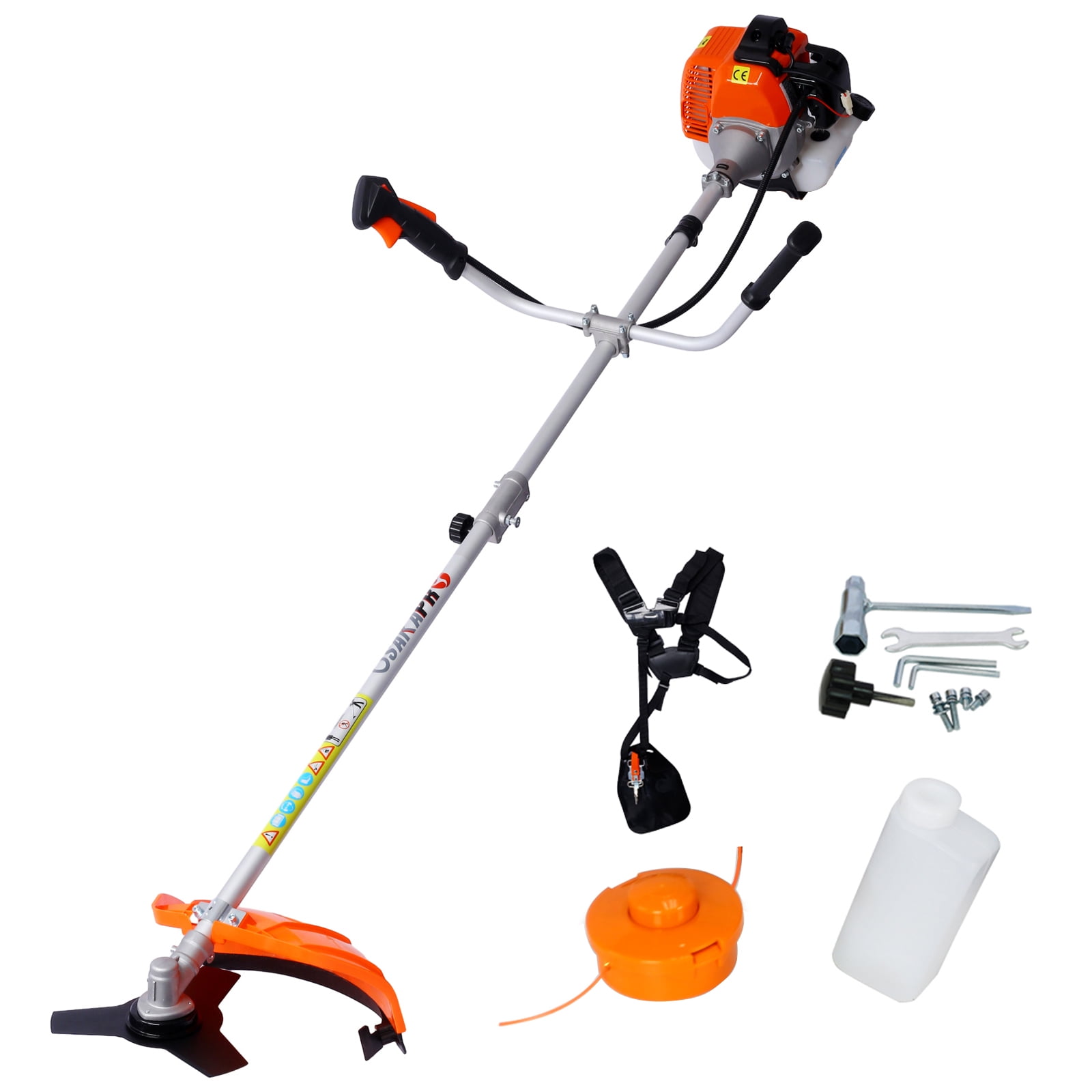 52cc 2-Cycle Gas Powered Weed Eater and Brush Cutter 2 in1 String Trimmer with 10" Steel Blade for Heavy Duty Yard Work Backyard Farm Ranch Land Clearing Includes Shoulder Strap Anti-Vibration Handle