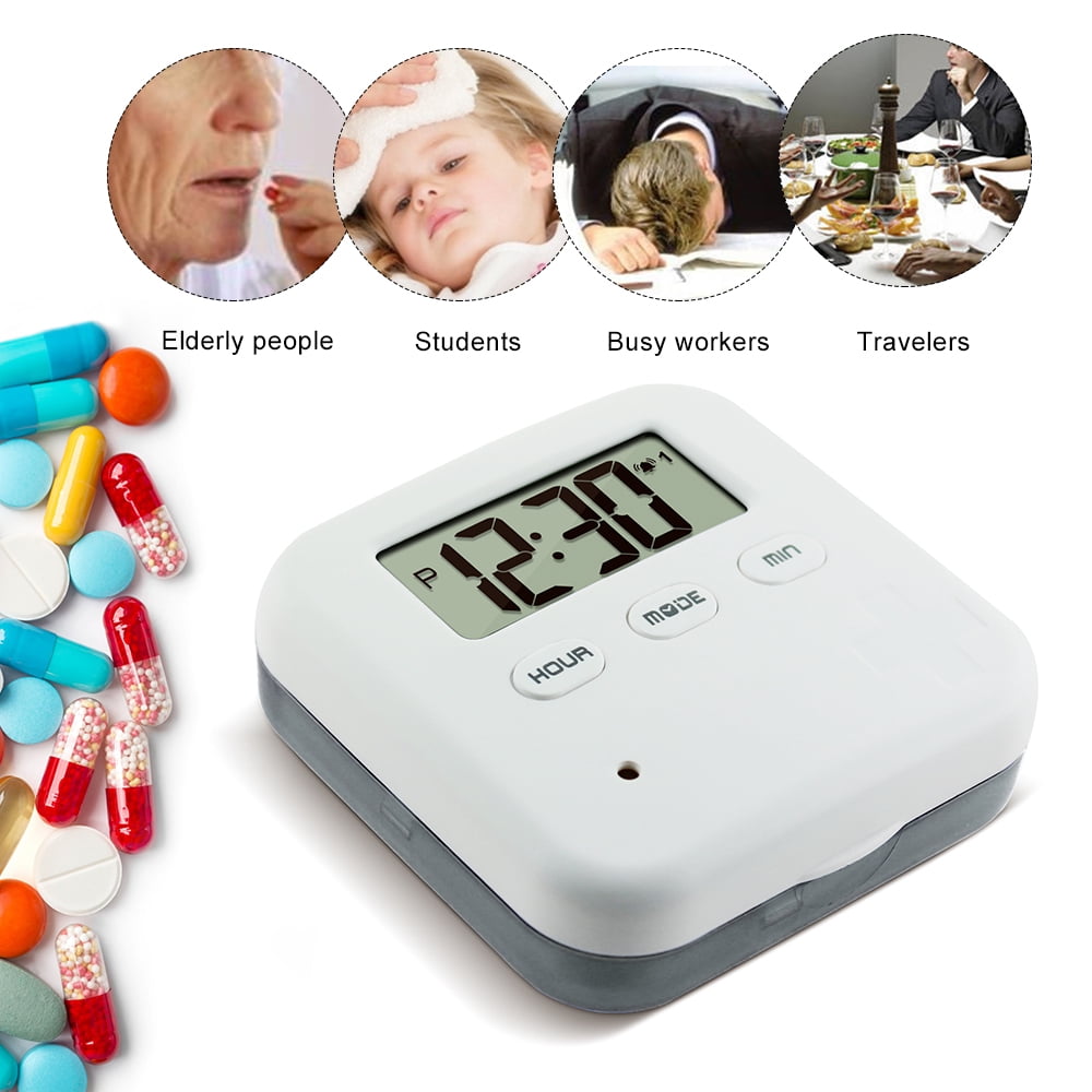 Dcenta Dust-proof Separated Pill Organizer Pill Box Case Electronic Timer Alarm Clock Reminder Medicine Storage Dispenser