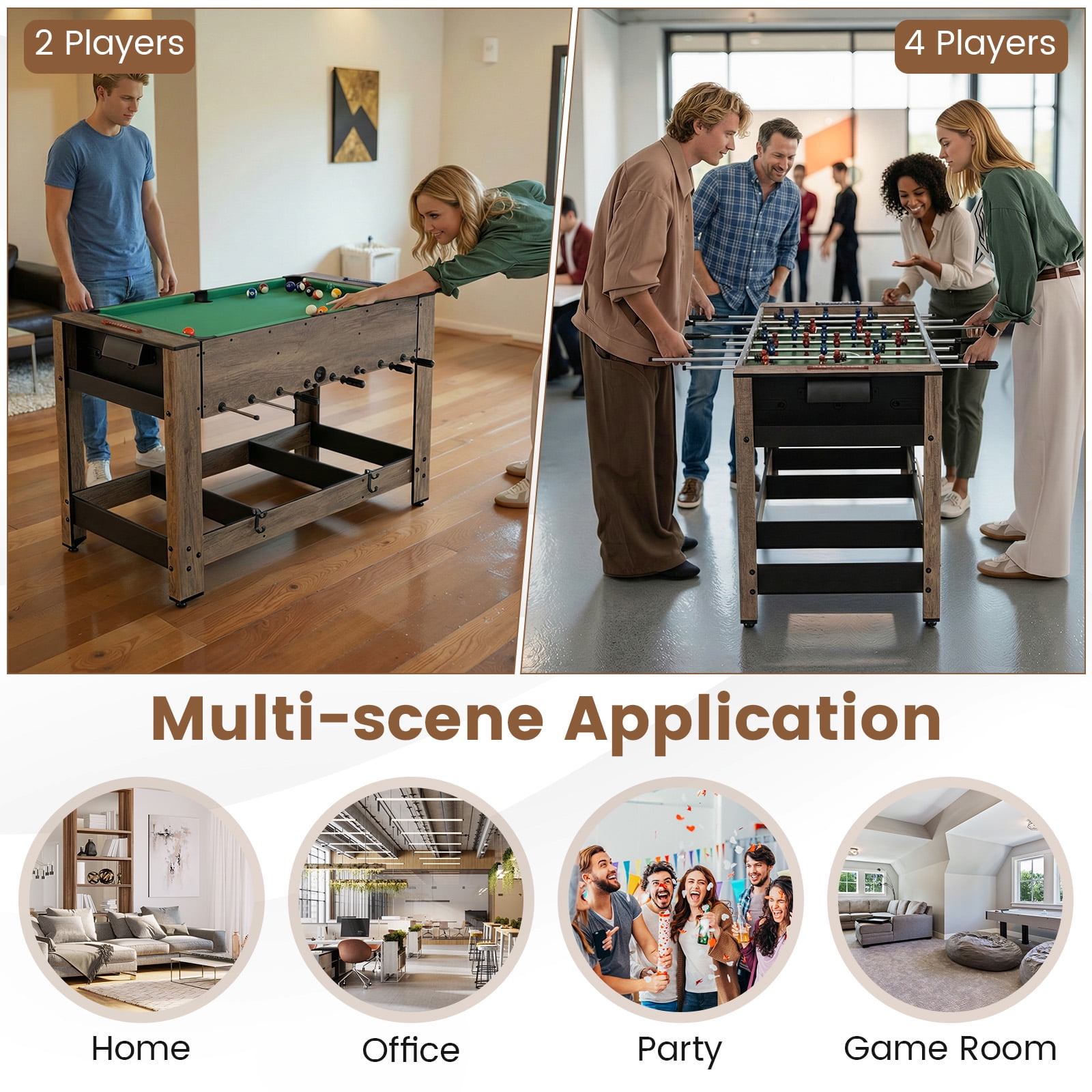 Gymax 2-in-1 48'' Swivel Multi Game Table w/Legs 2 Balls Cue Sticks Triangle Brush