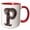 Red/White, variant on 3drose, Pretty Image of Ruby Jeweled Monogram Letter P, 11oz Two-tone Red Mug