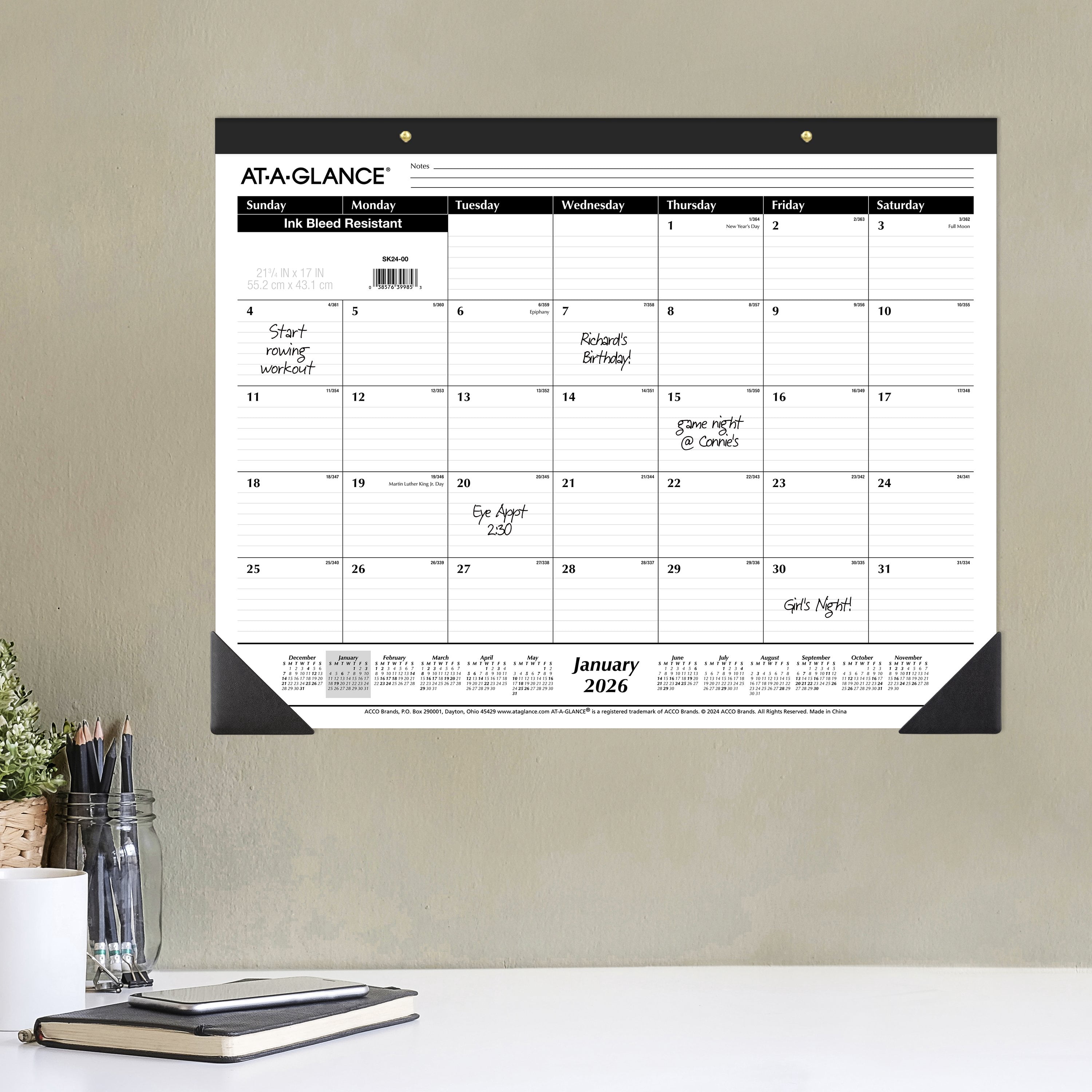 AT-A-GLANCE 2026 Monthly Desk Pad Calendar, 21.75" x 17"