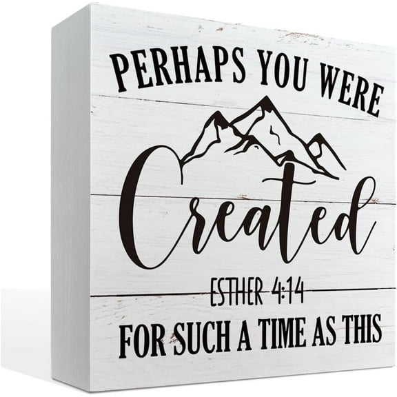 Wood Box Sign 5x5Inch Christian Decor Tabletop Decor Wooden Christian Sign Table Decor Art Religious Decorations For Home Esther 414 Scripture Prints Perhaps You Were Created For Such A Time As This