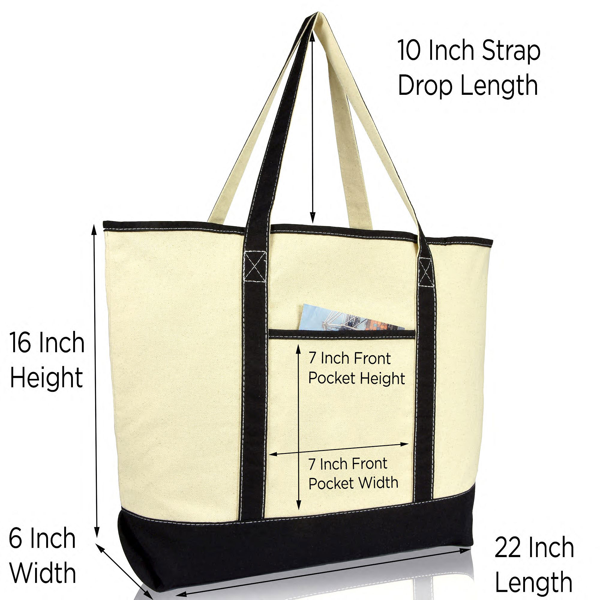 DALIX 22" Open Top Deluxe Tote Bag with Outer Pocket in Black - image 4 of 5