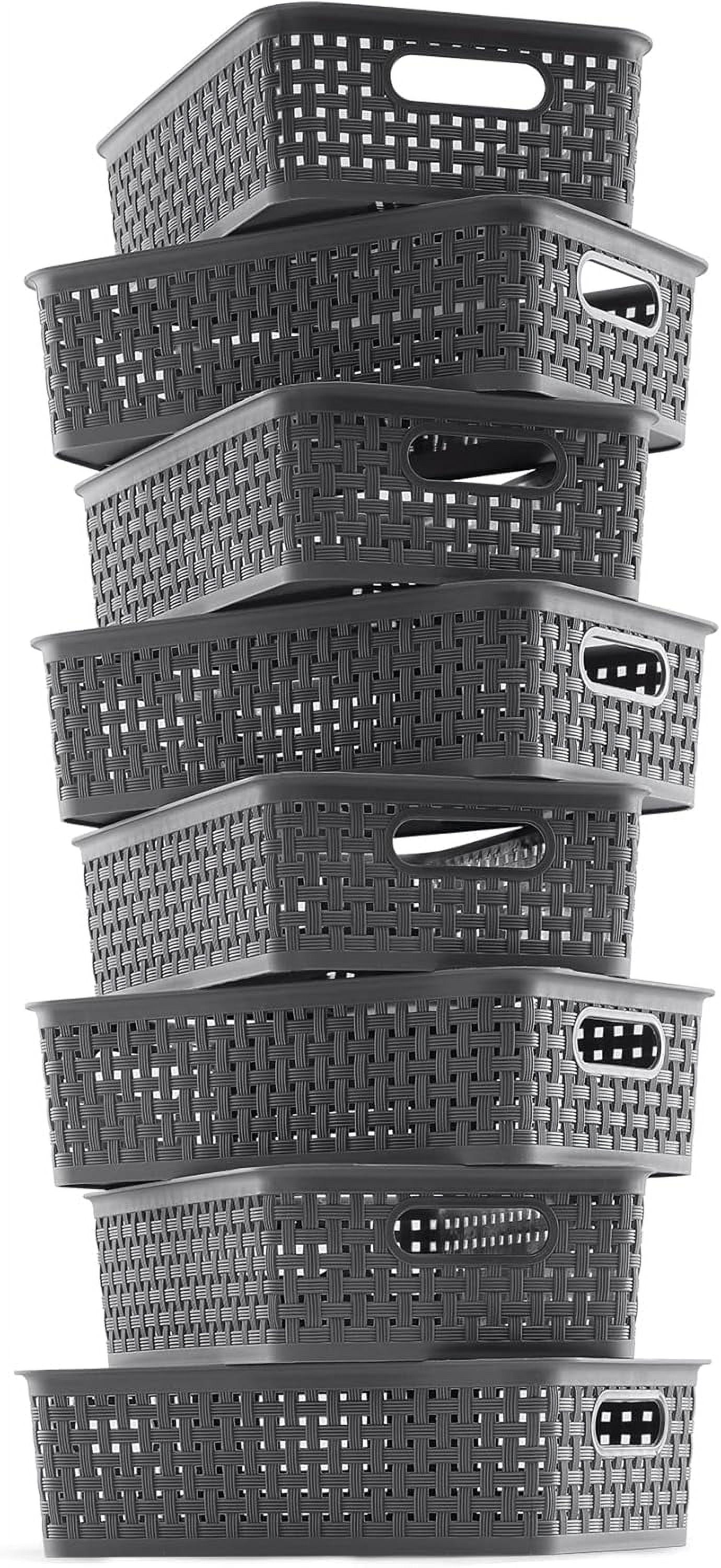8-Pack Plastic Storage Baskets, Durable Storage Bins with Handles, Multi-Purpose Organizer for Closet, Cabinet, Shelf, Bathroom, Kitchen, Office, Home (Gray)