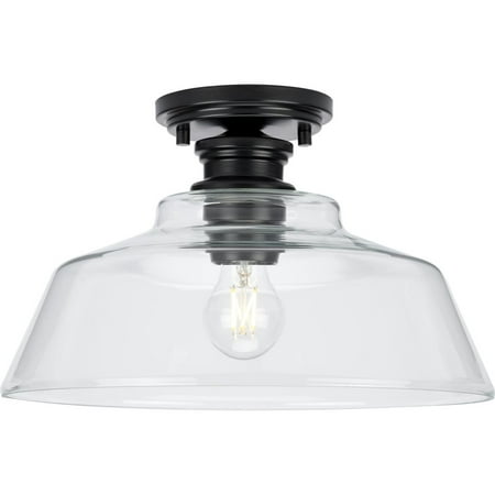 

Singleton Collection One-Light 14 Matte Black Farmhouse Medium Semi-Flush Mount Light with Clear Glass Shade
