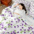 thumbnail image 4 of Manfei Chic Flowers 7 Pieces Bedding Comforter Set for Teens Boys Girls,Green Purple Full Bedding Set Lightweight,Spring Graden Fitted Sheet Flat Sheet,Luxury Bedroom Decor,Reversible, 4 of 8