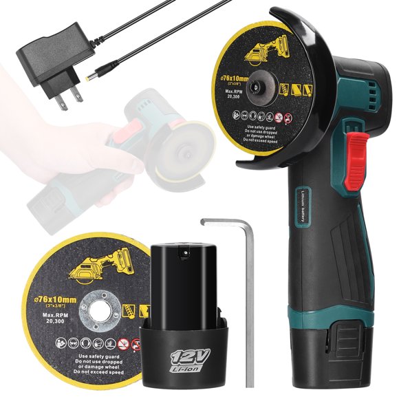 TFixol 3-Inch Cordless Angle Grinder with Dual Batteries - Compact Multi-Purpose Cutting, Polishing, and Grinding Tool for Home and Professional Use (110V, Includes 2 Batteries and Charger)