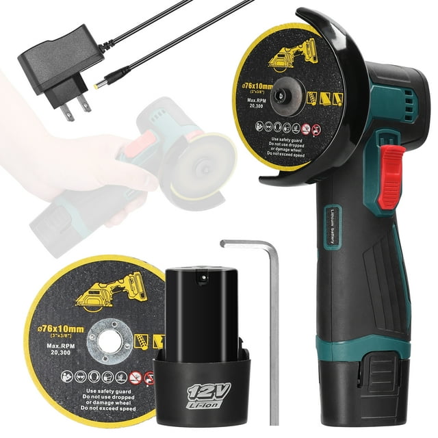 yeacher Meuleuse d'Angle Sans Fil de 3 Pouces avec Doubles Piles et Chargeur - Outil Compact Polyvalent pour la Coupe, le Polissage et le Meulage, pour Usage DIY et Professionnel (110V, Construction Durable en ABS+métal)