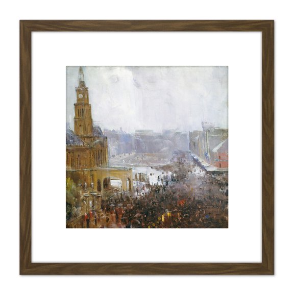 Arthur Streeton Firemans Funeral George Street 8X8 Inch Square Wooden Framed Wall Art Print Picture with Mount