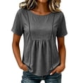 thumbnail image 5 of hoksml Women's Cotton Linen Peplum Blouse, Round Neck Short Sleeve Loose Fit Casual Summer Daily Wear Shirt, 5 of 7