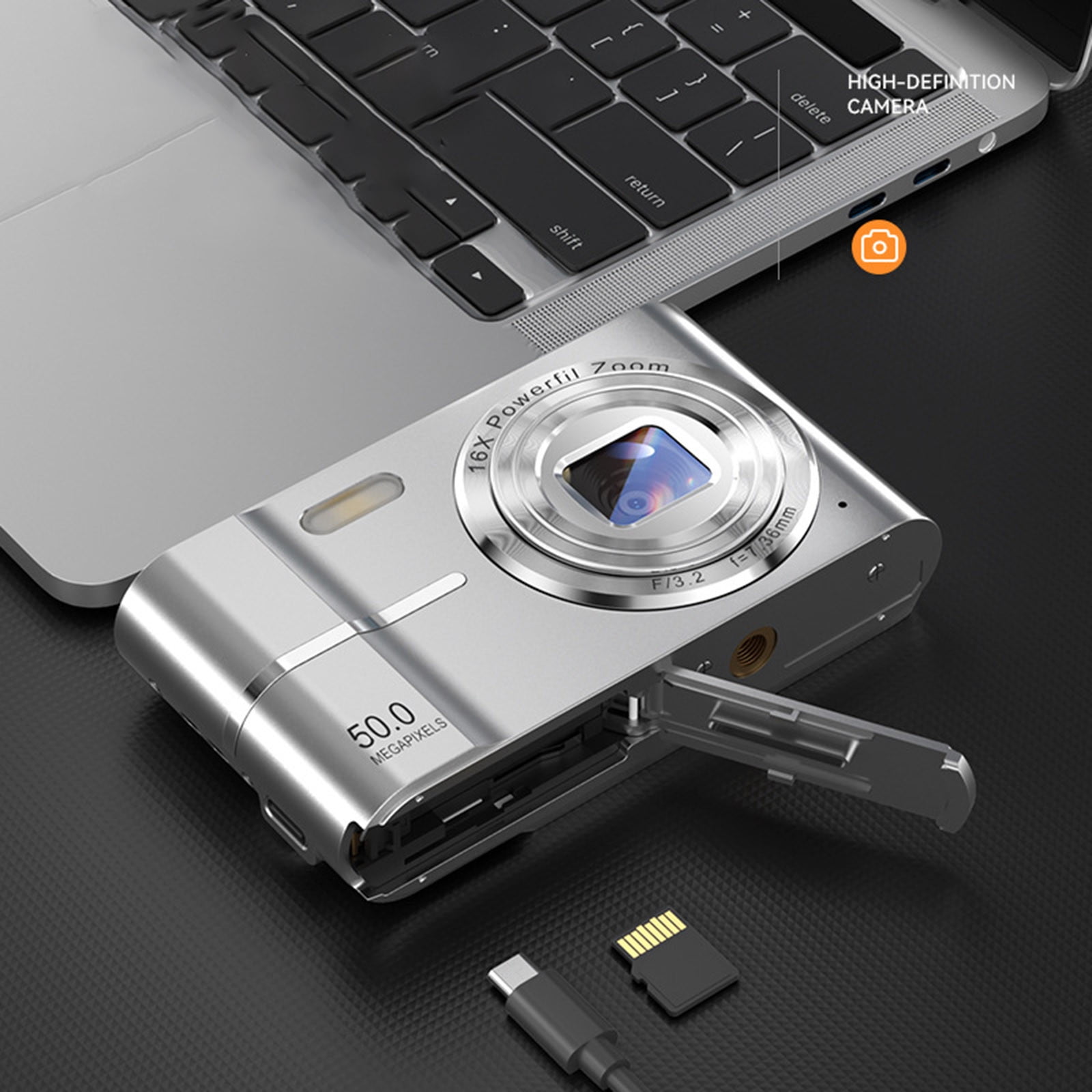 MERILER 4K High-definition Digital Camera with Night Vision - 50 Million Photos 16x Digital Zoom Home Camera - No Shaking Proof Digital Camera with 32G Card and Type-C USB Port
