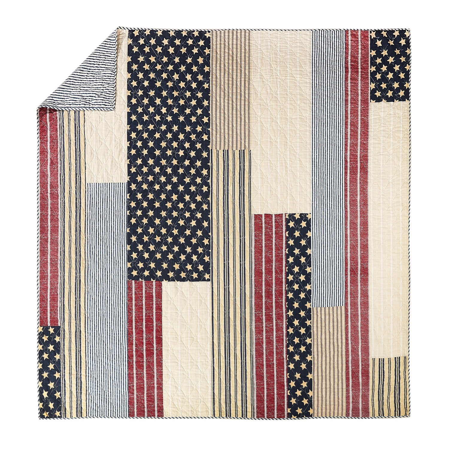 Modern Heirloom Americana 2-Piece Patchwork Cotton Quilt Set, Blue/Red, Twin/Twin XL