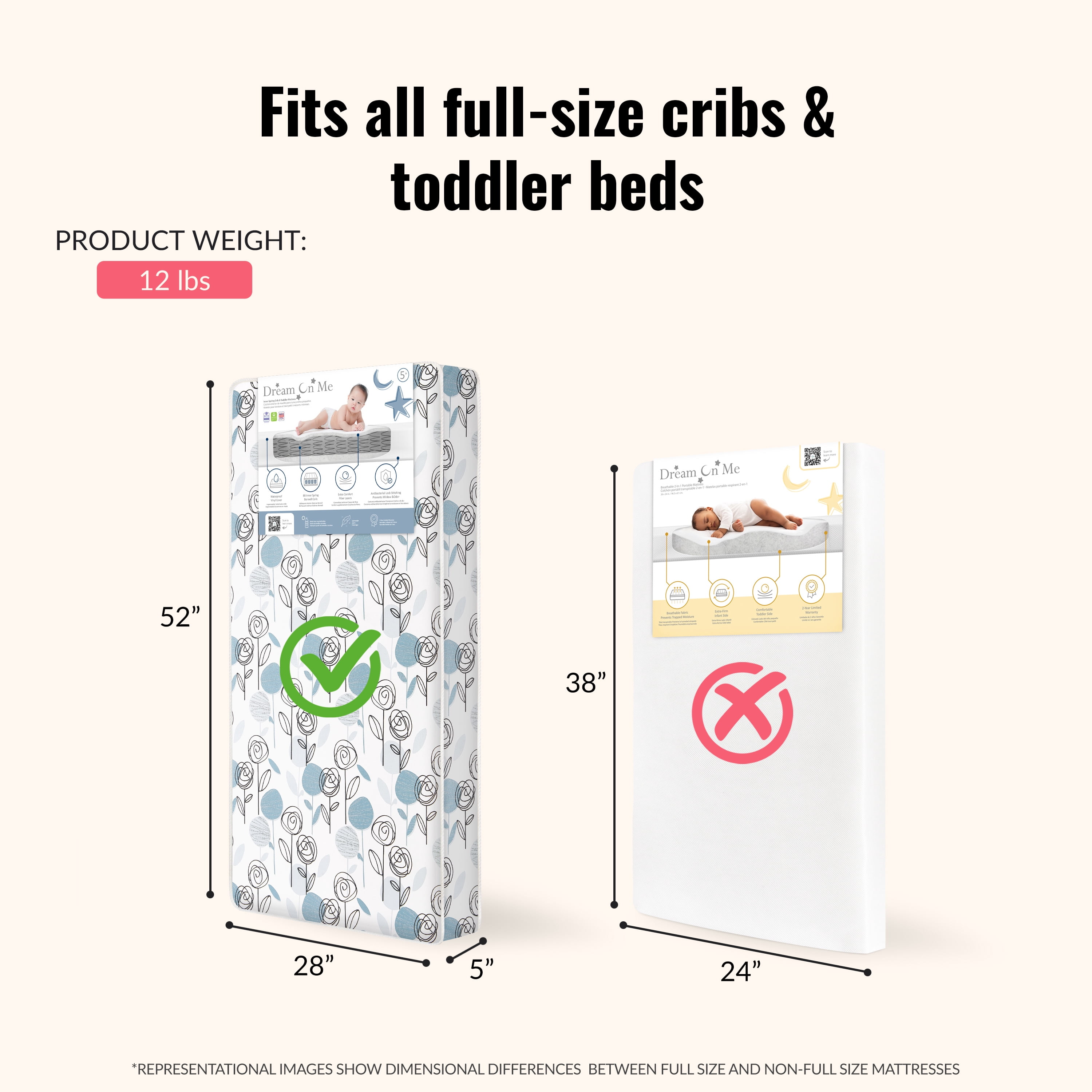Dream On Me Nap Nest Crib and Toddler Mattress, Teal Flowers
