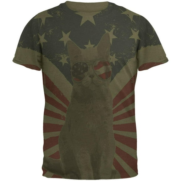 4th Of July Meowica America Patriot Cat Mens Soft T Shirt Military Green 2XL