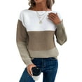 thumbnail image 3 of Women'S Fall Winter Fashion Casual Round Neck Ribbed Knitted Colorblock Drop Shoulder Long Sleeve Sweater Brown L, 3 of 9